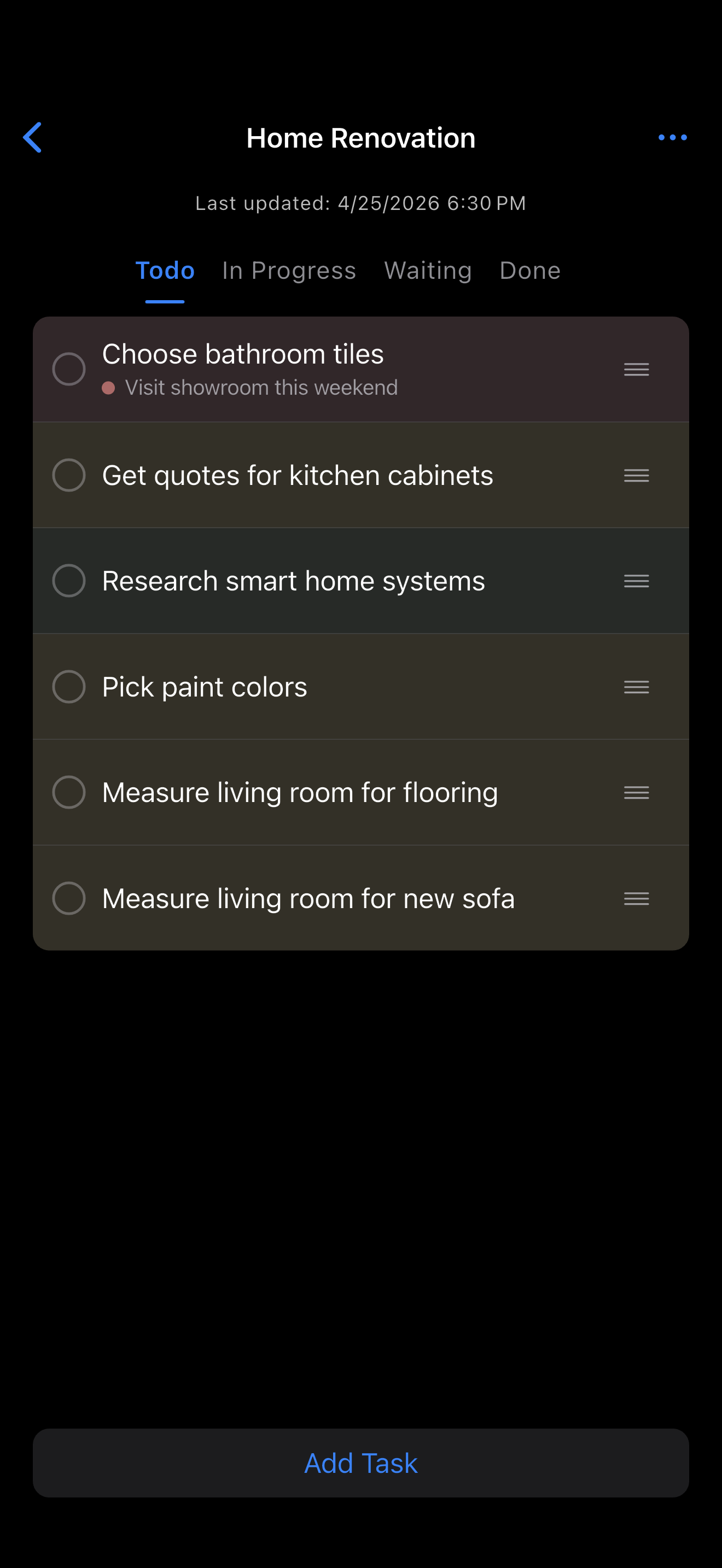 同一个“Home Renovation”看板在 iPhone 上