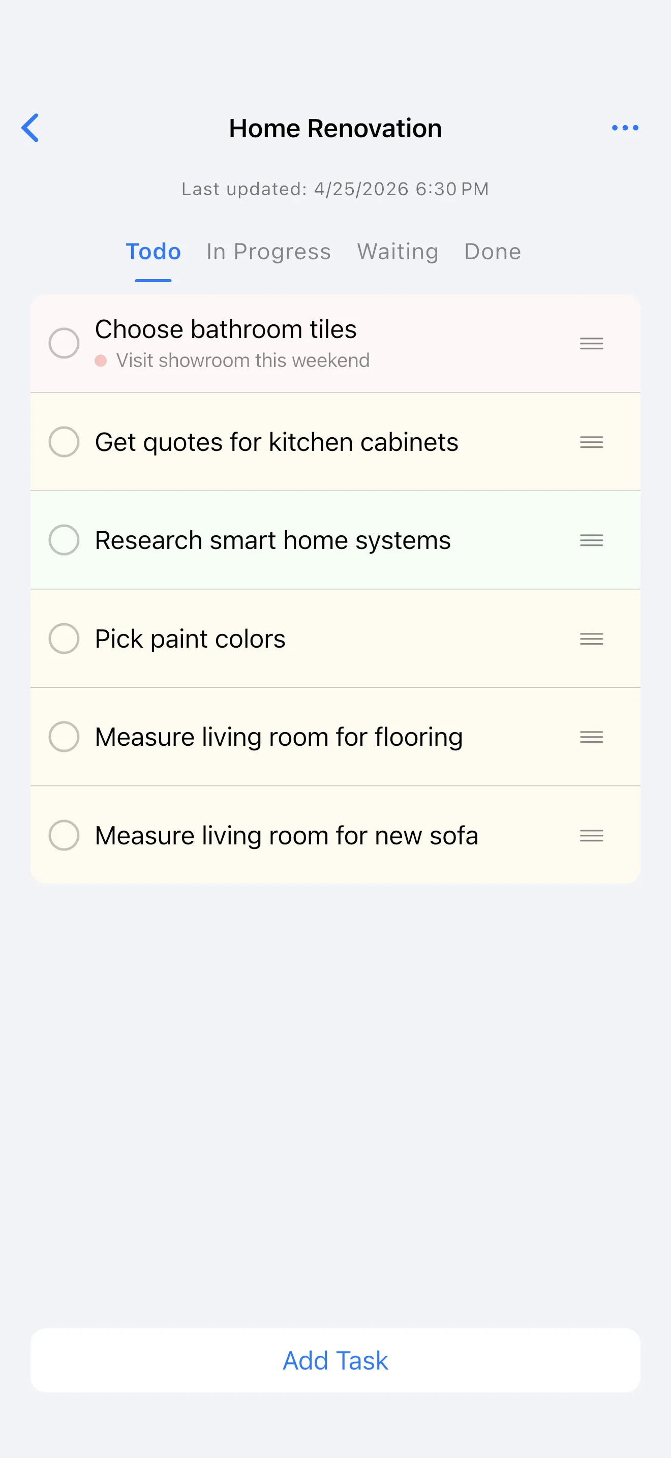LocArk on iPhone showing a personal kanban board