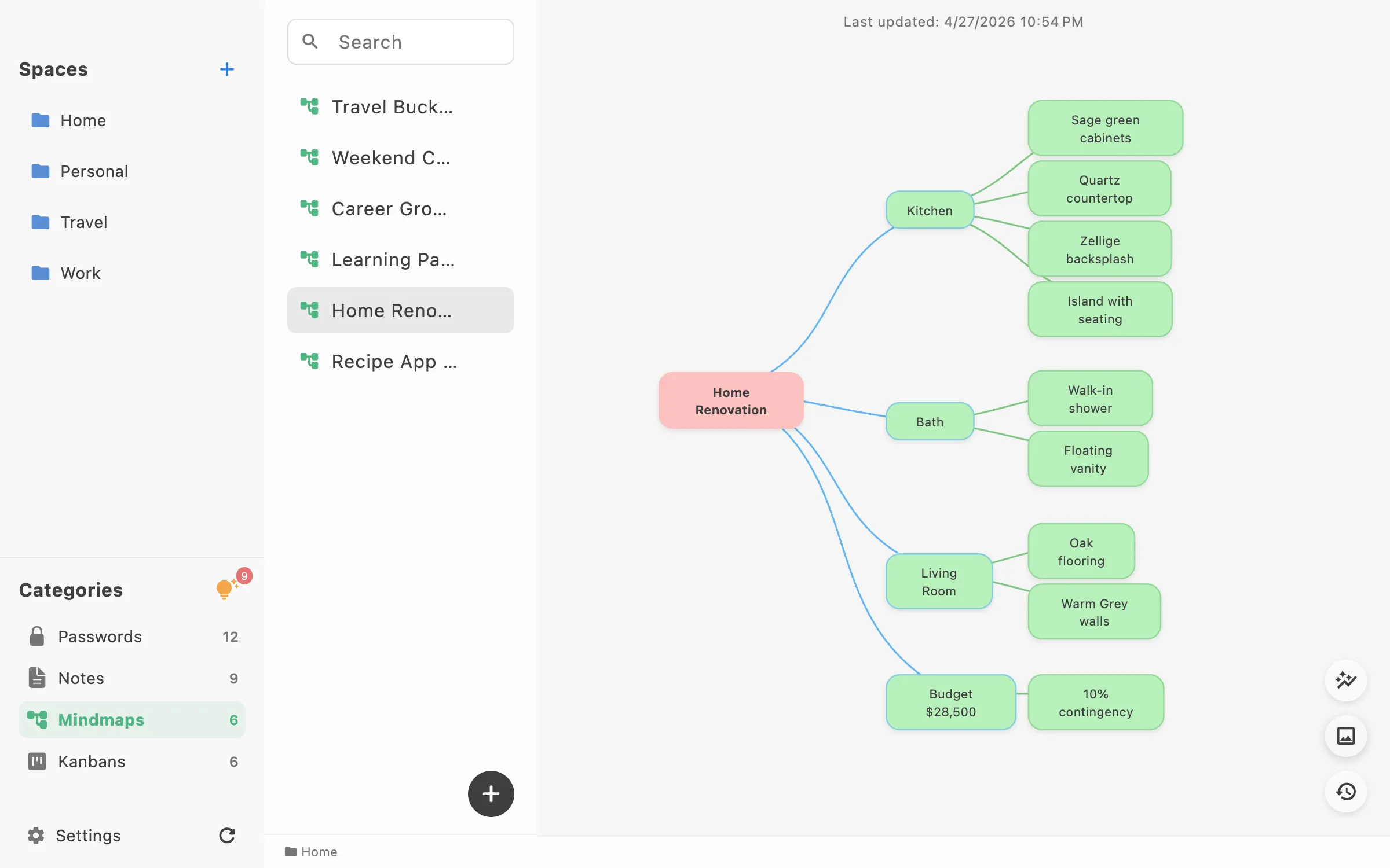 LocArk desktop app showing a mind map